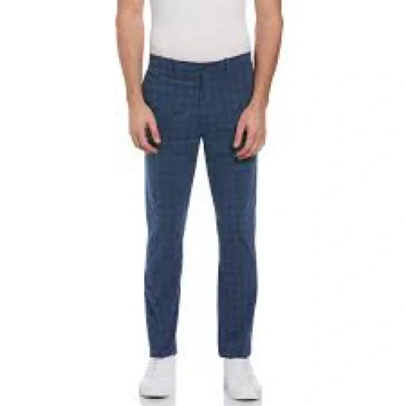 NWT;Penguin TECH KNIT CHINO PANT Blue Checkered 💥